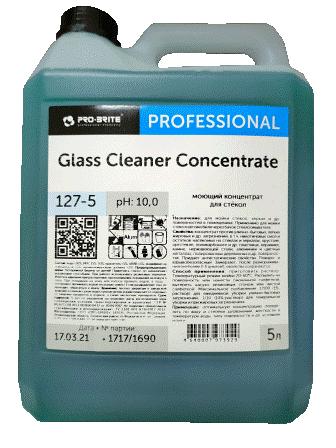 Pro-brite (Про-брайт) GLASS CLEANER Concentrate КОНЦЕНТРАТ 5 литров РН 10 Для мойки окон и зеркал. Для регулярной мойки окон и зеркал, можно применять при мойке рам, пластика. Придает антистатические свойства.